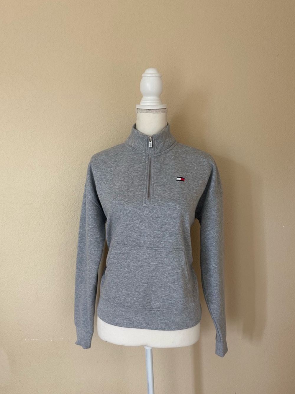 Tommy Hilfiger Sport Grey Quarter Zip Fleece Pullover Sweatshirt Sz S Loungewear
